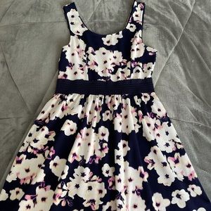 Three Pink Hearts Navy Blue Floral Sundress